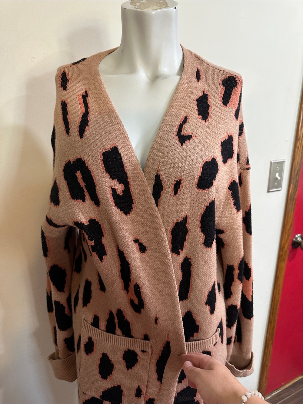 Womens tan Leopard Open-Front Cardigan Sweater knit merokeety